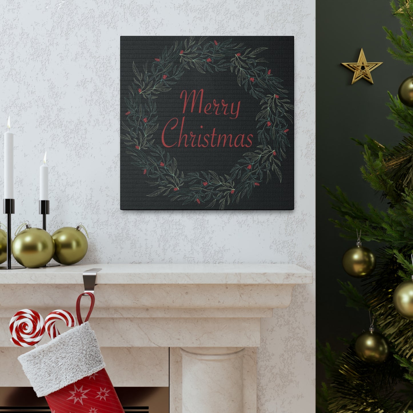 Merry Christmas Wreath Canvas Wrap