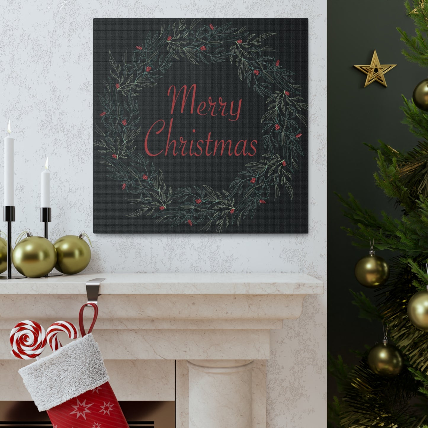 Merry Christmas Wreath Canvas Wrap