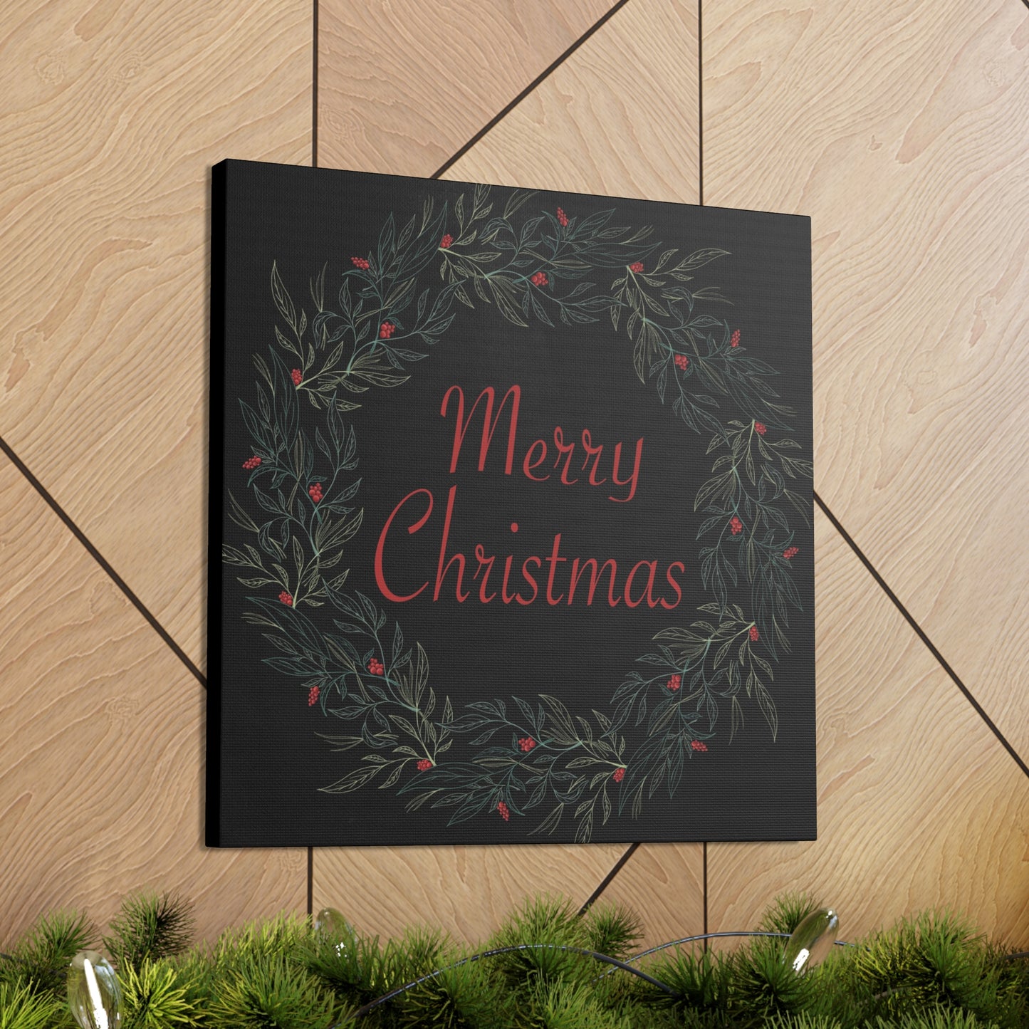 Merry Christmas Wreath Canvas Wrap