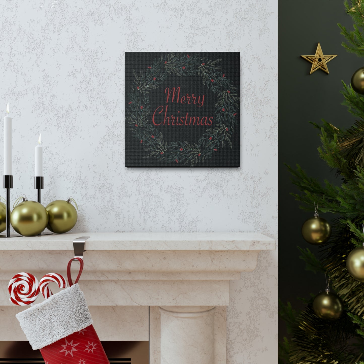 Merry Christmas Wreath Canvas Wrap